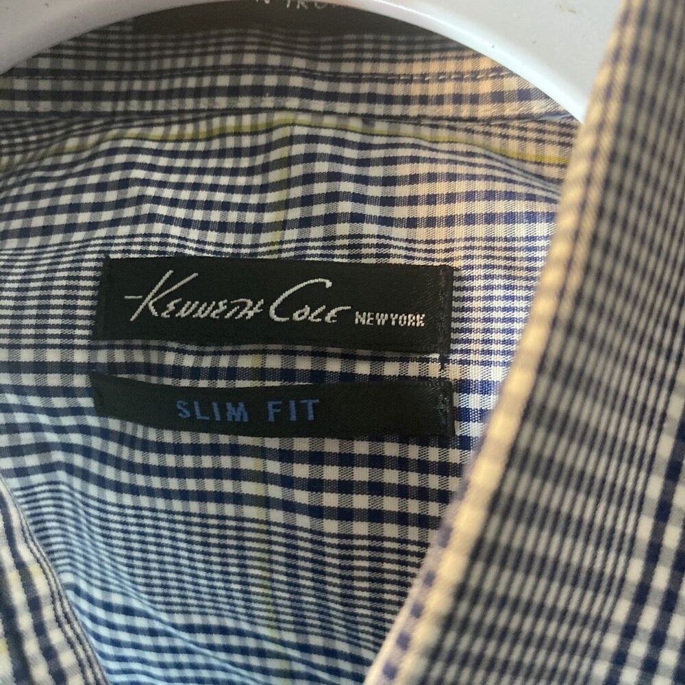 KENNETH COLE blue gingham slim fit non iron button up shirt 15 1/2 32/33 - Picture 5 of 8